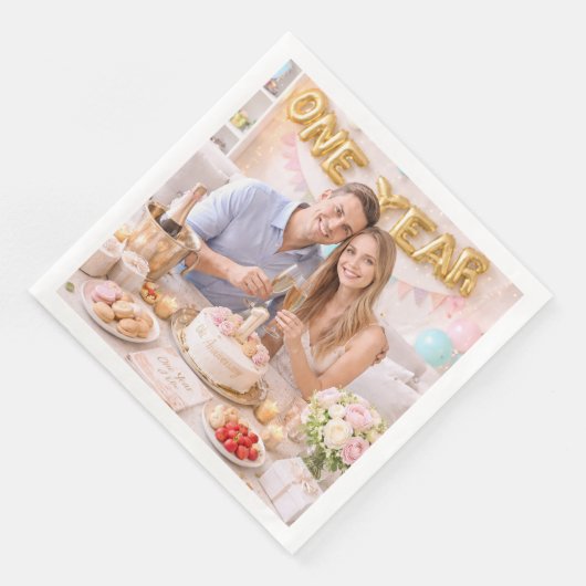 Couple’s First Wedding Anniversary Celebration Pho Serviette (Ecke)