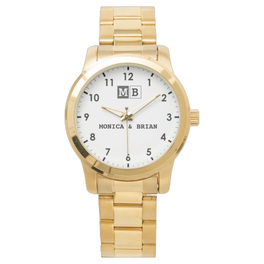 Couple’s Names with Initials & Wedding Date Armbanduhr (Vorderseite)