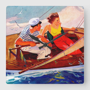Couple Sailing by R.J. Cavaliere Quadratische Wanduhr