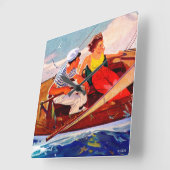 Couple Sailing von R.J. Cavaliere Quadratische Wanduhr (Winkel)