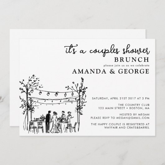 Couple shower brunch sketchy invitation einladung (Vorne/Hinten)