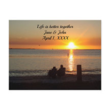 Couple Sit On Beach - Sunset Anniversary Postkarte