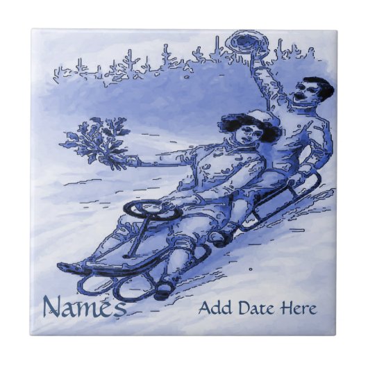 Couple Sleigh Tile, Dutch Look, Personalize Fliese (Vorderseite)