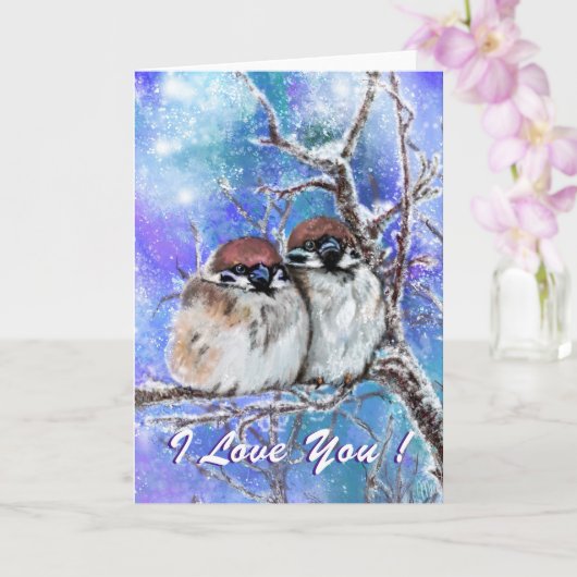 Couple Sparrow in Winter Valentine's Day Card Karte (Orchidee)