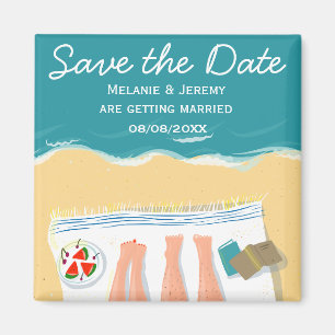 Couple Sunbat on Beach Custom Save the Date Magnet