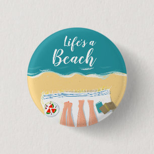 Couple Sunbat on Beach Slogan Button