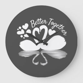 Couple Swan Silhouette Reflektion im Wasser Große Wanduhr