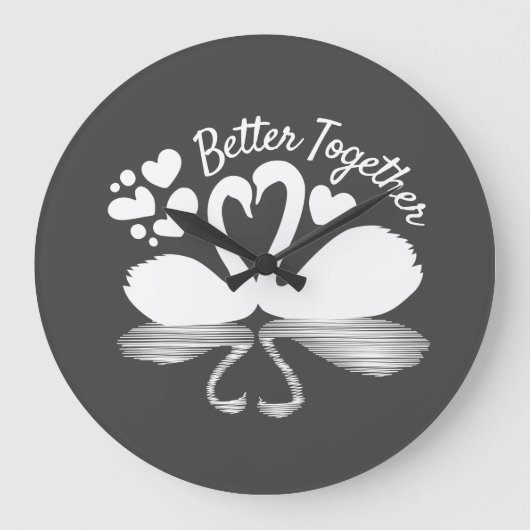 Couple Swan Silhouette Reflektion im Wasser Große Wanduhr (Vorderseite)