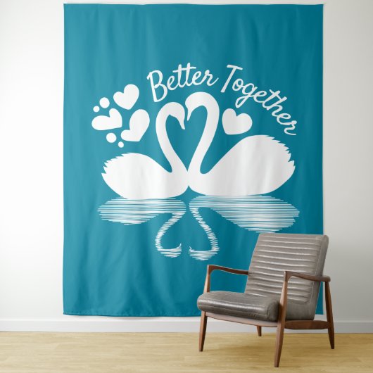 Couple Swan Silhouette Reflektion im Wasser Wandteppich (Beispiel)