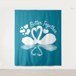 Couple Swan Silhouette Reflektion im Wasser Wandteppich