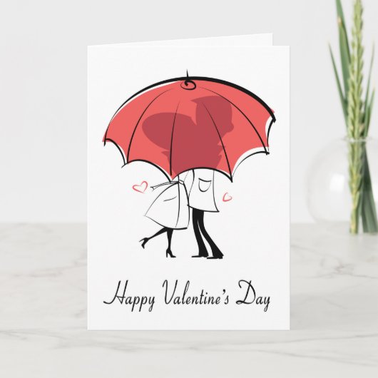 Couple Under Red Umbrella for Valentine's Day Karte (Vorderseite)