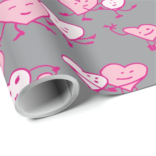 Couple Valentine Pink Dance Hearts Wrapping Paper Geschenkpapier (Rolleneckpunkt)