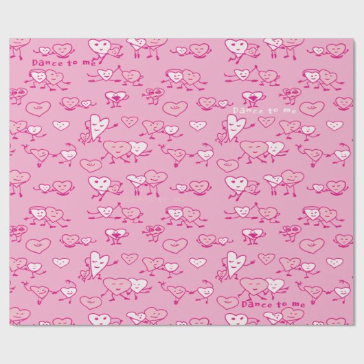 Couple Valentine Pink Dance Hearts Wrapping Paper Geschenkpapier (Flach)