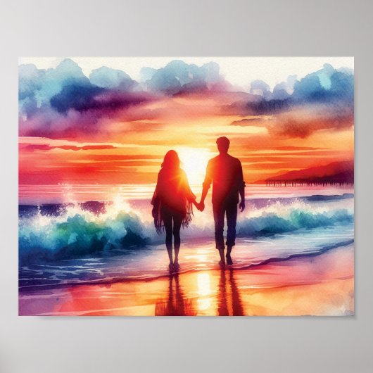 Couple Walking am Strand Poster (Vorne)