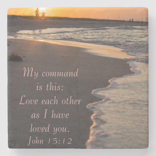Couple Walking Beach bei Sunrise John 15 12 Steinuntersetzer (Vorderseite)