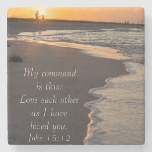 Couple Walking Beach bei Sunrise John 15 12 Steinuntersetzer