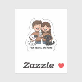 Couple with Pets – Four Hearts One Home Design Aufkleber