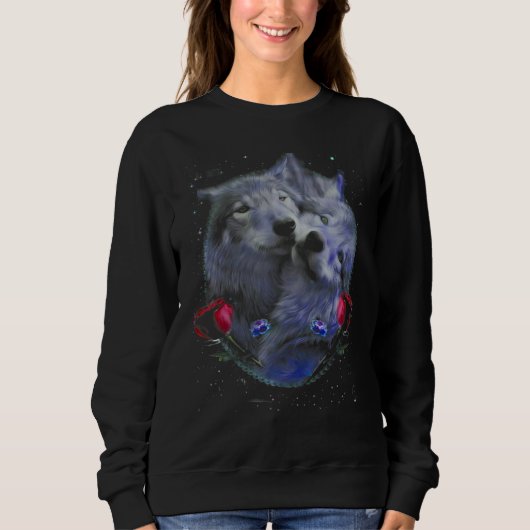 Couple Wolf - Rose Flower Sweatshirt (Vorderseite)