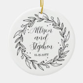 Couple Wreath-Namen | Foto des Hochzeitdatums Keramik Ornament (Vorne)