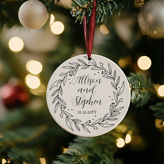 Couple Wreath-Namen | Foto des Hochzeitdatums Keramik Ornament
