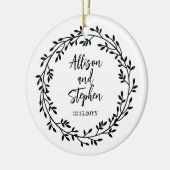 Couple Wreath-Namen | Foto des Hochzeitdatums Keramik Ornament (Links)