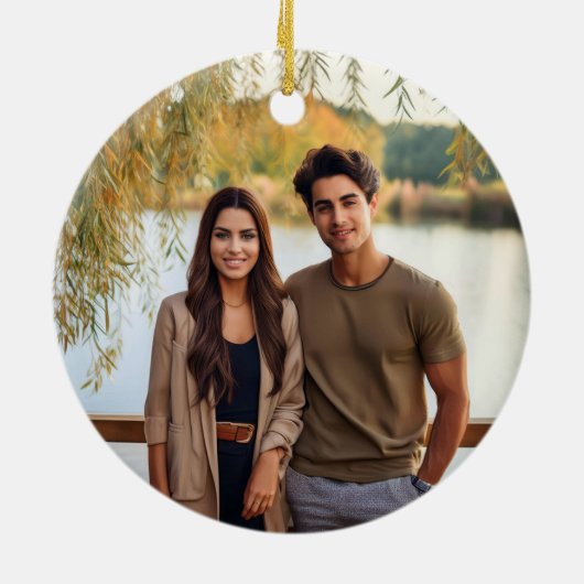 Couple Wreath-Namen | Foto des Hochzeitdatums Keramik Ornament (Hinten)