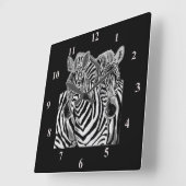 Couple Zebras Wall Clock Quadratische Wanduhr (Winkel)
