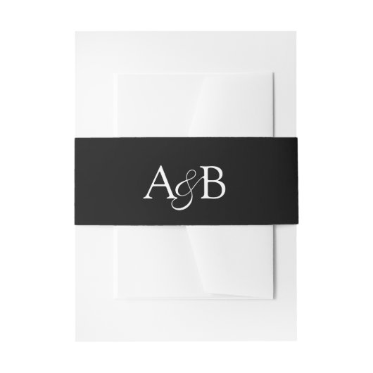 Couple's Ampersand Monogram Black White Initials Einladungsbanderole (Vorderseite Beispiel)