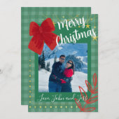 Couples Christmas Card With Plaid Background Einladung (Vorne/Hinten)