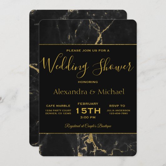 Couple's Dusche Elegantes schwarzes und goldenes M Einladung (Vorne/Hinten)