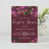 Couple's Dusche Floral Marsala Burgund Einladung (Stehend Vorderseite)