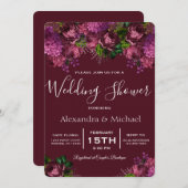 Couple's Dusche Floral Marsala Burgund Einladung (Vorne/Hinten)