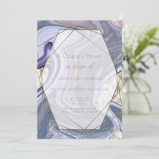 Couple's Dusche marmorierte Lila Rose Agate Einladung (Stehend Vorderseite)