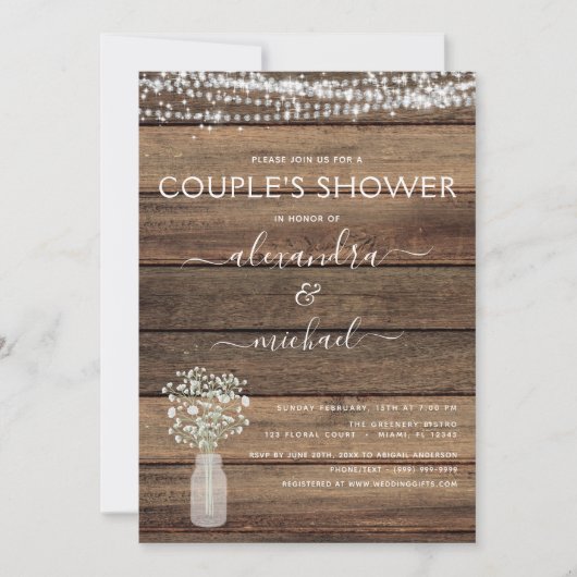 Couple's Dusche Rustikales Gipskraut Bauernhof Einladung (Vorderseite)