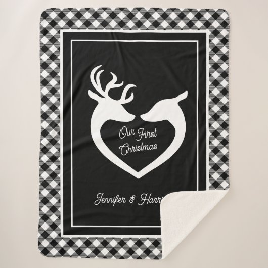 Couple's First Christmas Bauernhof Buffalo Kariert Sherpadecke (Vorderseite)