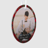Couple's First Christmas Fotos Stewart Tartan Ornament (Vorderseite)