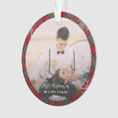Couple's First Christmas Fotos Stewart Tartan Ornament (Vorderseite)