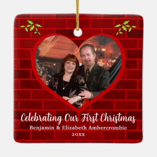 Couple's First Christmas Rustic Red Brick Keramikornament (Rückseite)