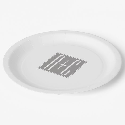 Couples Initails or Other Text | White & Grey Pappteller (Schrägansicht)