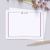 Couple's Initials Newlyweds Dark Red Vielen Dank Mitteilungskarte