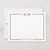 Couple's Initials Newlyweds Dark Red Vielen Dank Mitteilungskarte (Vorderseite)