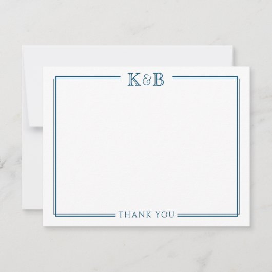 Couple's Initials Newlyweds Navy Blue Vielen Dank Mitteilungskarte (Vorderseite)