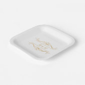 Couple's Monogram Elegant Gold Swirl Wedding Pappteller (Gewinkelt)