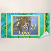 Couple's Monogram Palm Trees Beach Handtuch (Vorderseite)
