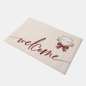 Couple's Monogram Wappen Bow Begrüßung Weihnachten Fußmatte (Schrägansicht)