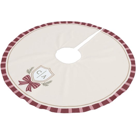 Couple's Monogram Wappen Bow Weihnachtsbaumrock Polyester Weihnachtsbaumdecke (Schrägansicht)