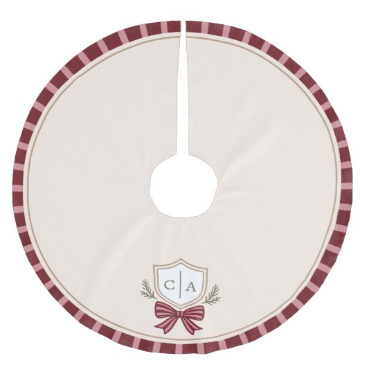 Couple's Monogram Wappen Bow Weihnachtsbaumrock Polyester Weihnachtsbaumdecke (Vorderseite)