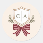 Couple's Monogram Wappen Weihnachts-Umschlag Aufkl Runder Aufkleber (Vorderseite)