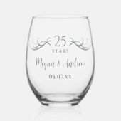 Couples Names 25th Wedding Anniversary Gift Weinglas Ohne Stiel (Vorderseite)