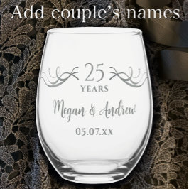 Couples Names 25th Wedding Anniversary Gift Weinglas Ohne Stiel